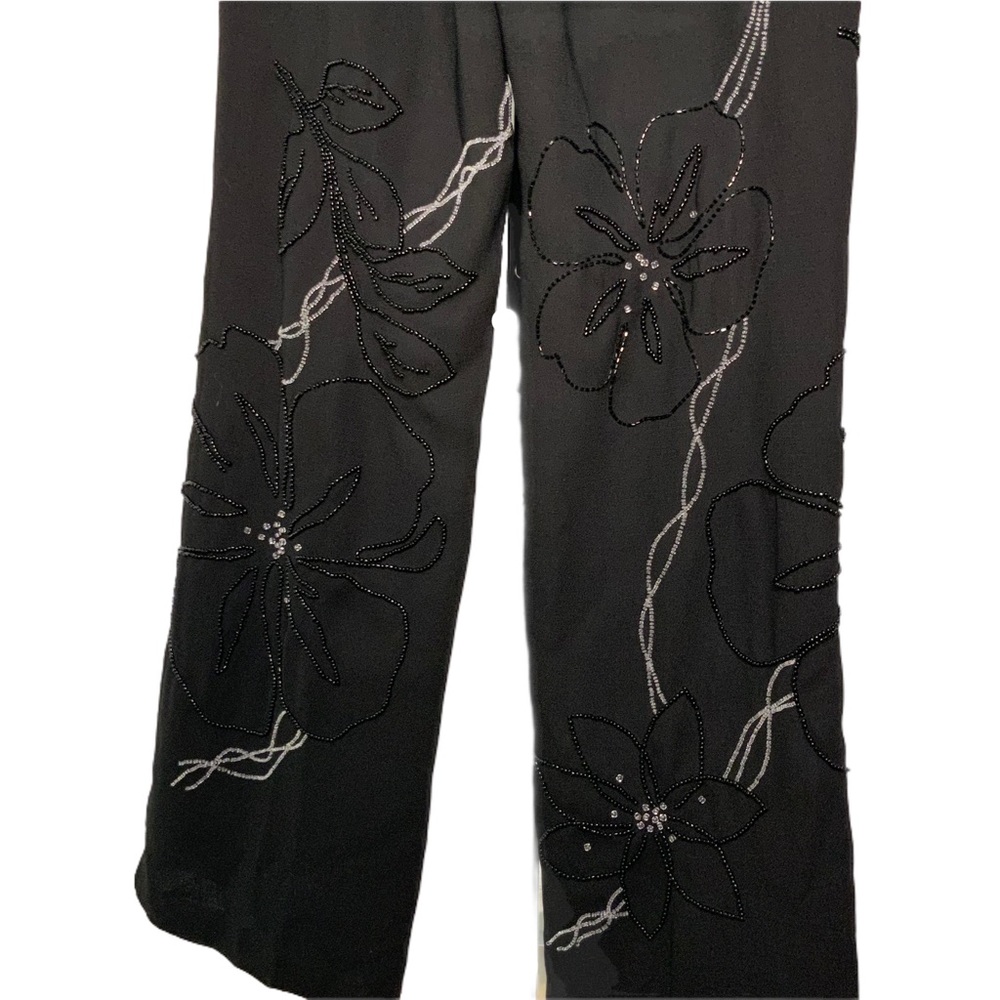 Bianca Nygard Dress Pants Petite 8 Beaded Floral Design chiffon flowy